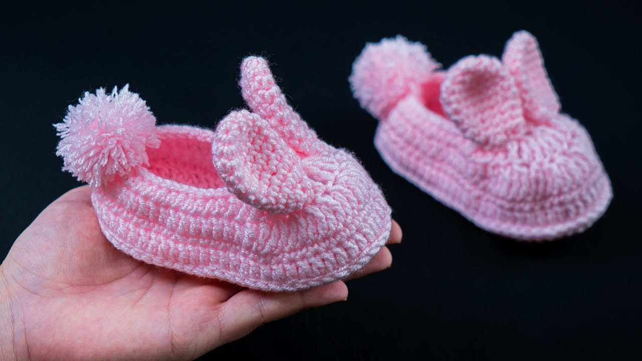 Crochet baby booties “bunnies” easy and simple - on the foot length 13,5 см!