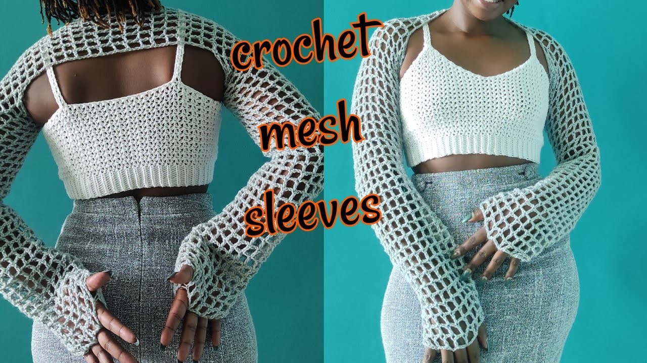 Crochet mesh long fingerless sleeves.Crochet shrug bolero.Quick and easy crochet bolero