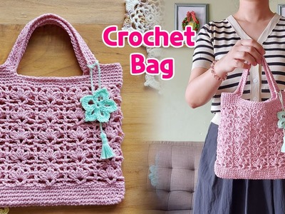 [ENG Sub] 1 Skein Cute Tote Bag - Bolso de Mano Floreado - Crochet Flower Bag