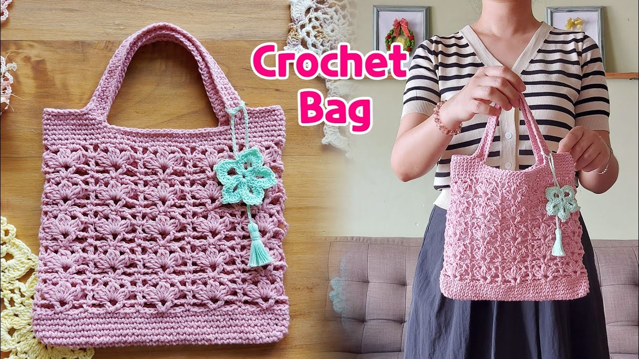 [ENG Sub] 1 Skein Cute Tote Bag - Bolso de Mano Floreado - Crochet Flower Bag