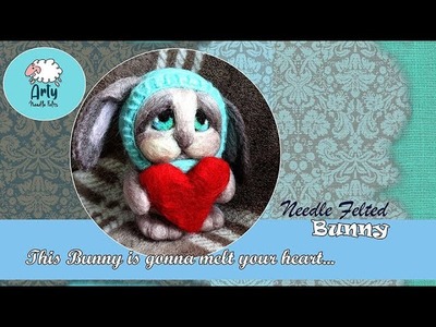 Melt your Heart Bun. Needle Felting.Handmade Rabbit.Valentine gift