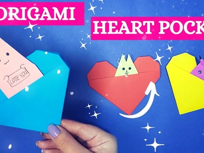 Origami :How to make ORIGAMI HEART [origami heart pocket with origami cat, rabbit and Pikachu]