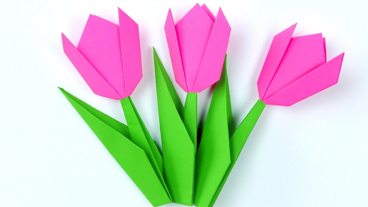 Origami Tulips [Easy DIY For Kids] How to make PAPER TULIPS without glue. Paper tulip flower origami