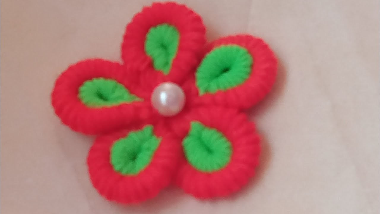 Woolen Flower Design With Cotton Bud Easy Hand Embroidery Amazing Trick Woolen Flower Making Ideas