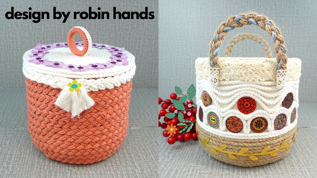 2 Ideas To Recycle Plastic Bottles Into Baskets. Diy Rope Organizer. Basket Organizer Diy