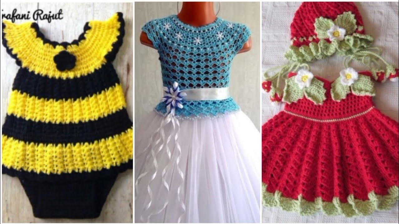 Beautiful and stylish baby girls crochet fancy frocks designs.Crochet baby sweater designs 2023