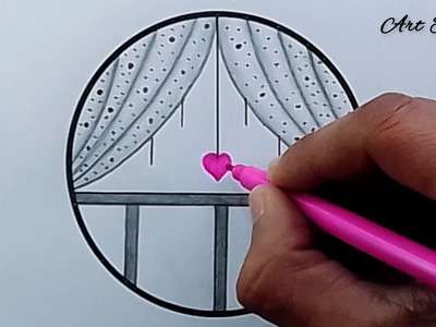 Beautiful Pink Heart Scenery Drawing - Circle Art Drawing