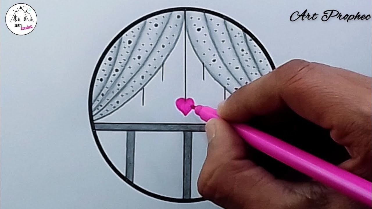 Beautiful Pink Heart Scenery Drawing - Circle Art Drawing