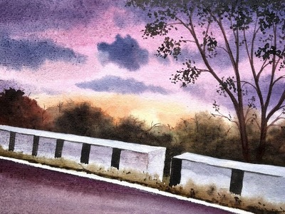 Beautiful roadside view point painting with watercolor | Paint with David