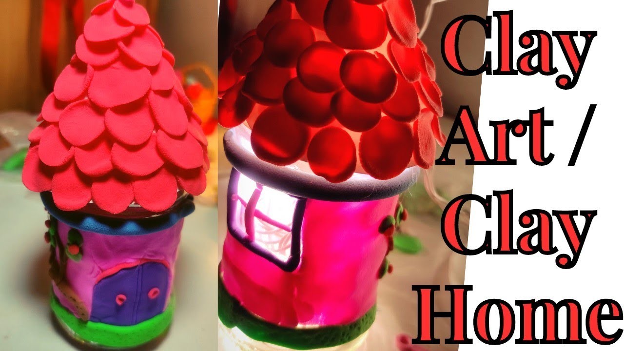 Clay Art on glass bottle | How to make mini home using clay ||