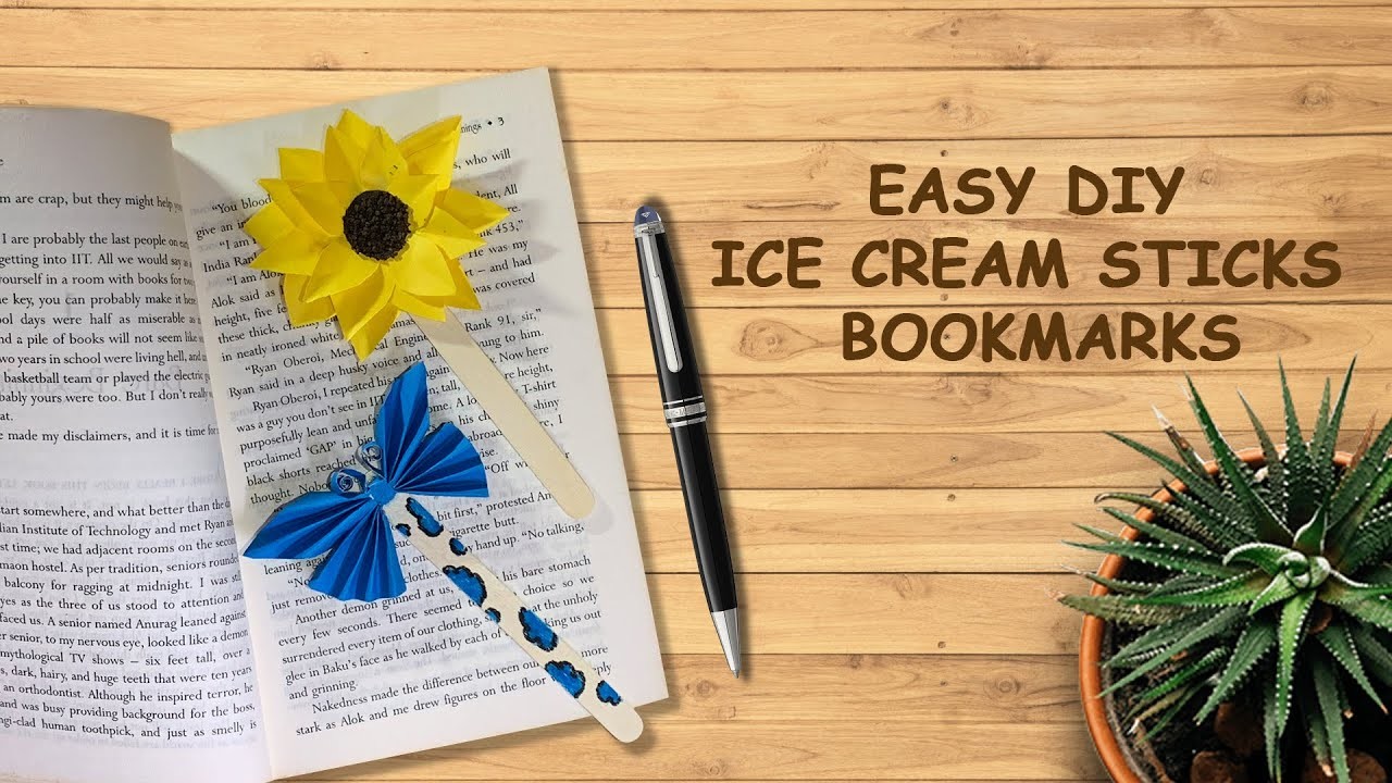 DIY Bookmark with ice cream stick | 2 easy DIY bookmark | Candy Stick Art | paper flower & Butterfly