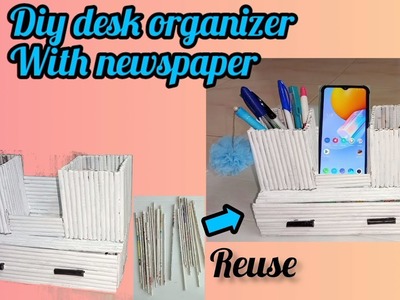 ????️????Diy desk organizer with waste newspaper????.pen holder.mobile stand.Newspaper Reuse ideas????#craft