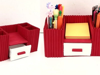 DIY | Desktop organizer by waste paper | pen holder organizer | waste paper craft