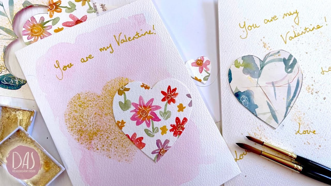 Easy Valentines Card using Collage and Watercolor Techniques