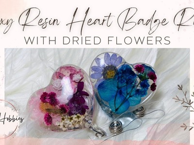 Epoxy Resin Heart Badge Reel With Pressed Dried Flowers