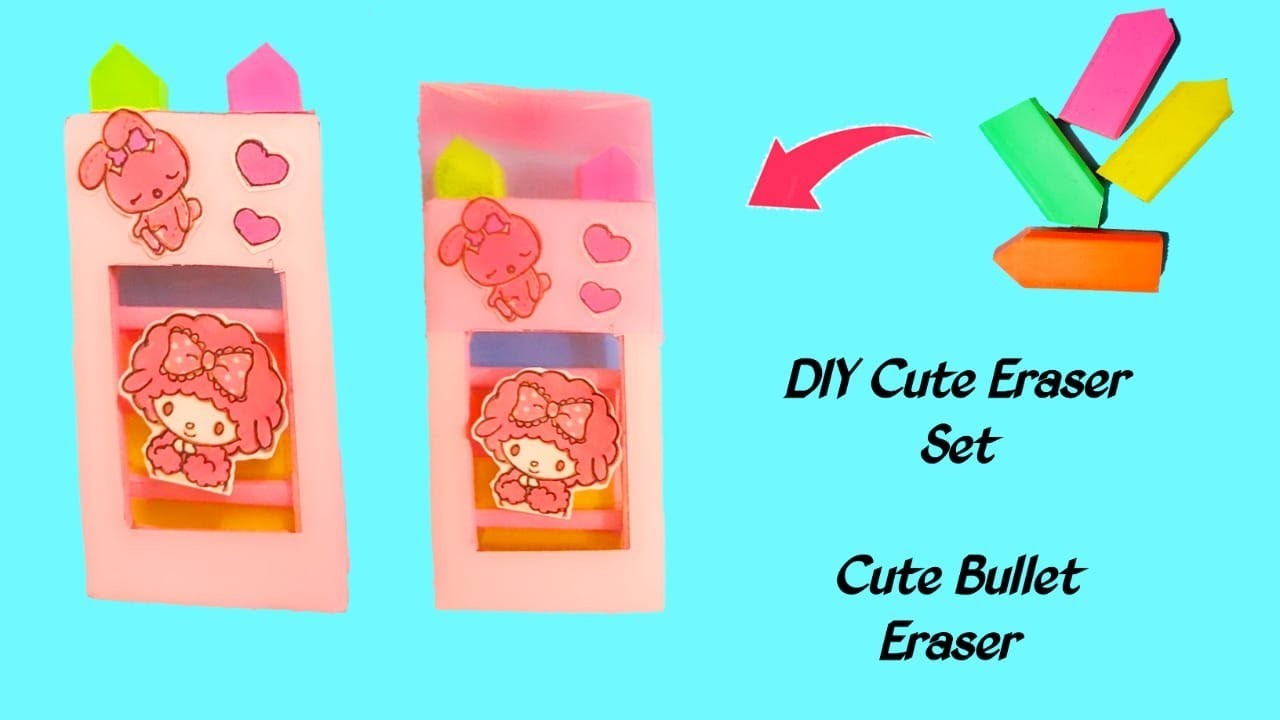 How to make eraser set With eraser.Homemade cute eraser set.diy bullet shape eraser box #eraser #diy
