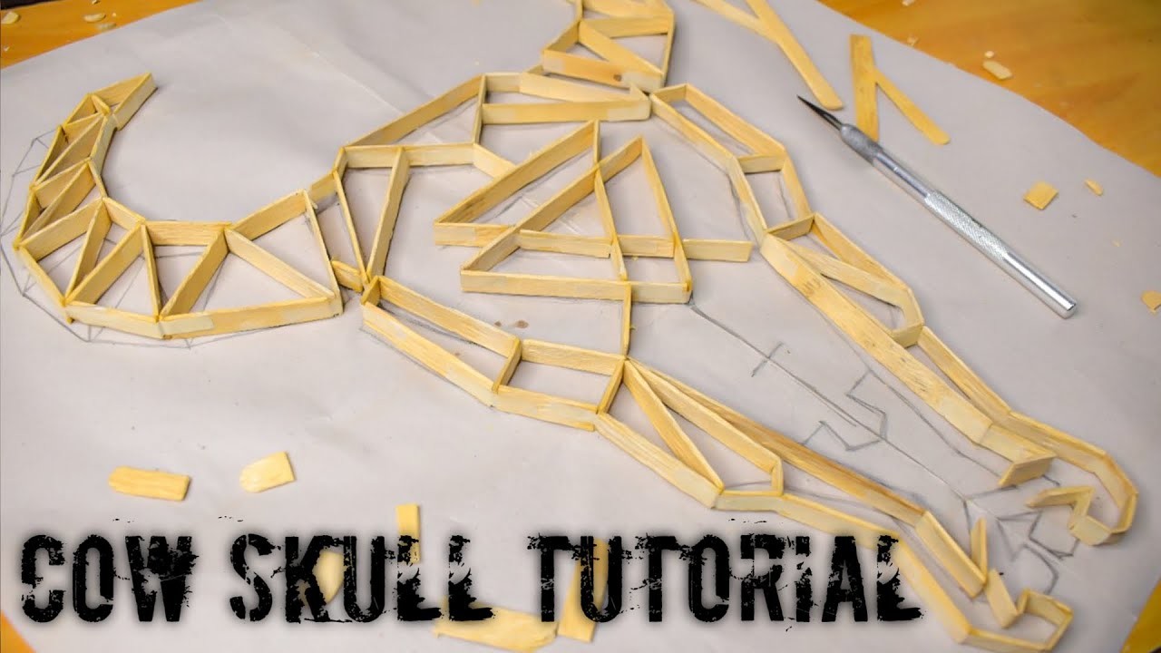 How to make polygon.geometric artwork using ice cream sticks | cow skull art| Tutorial for beginner