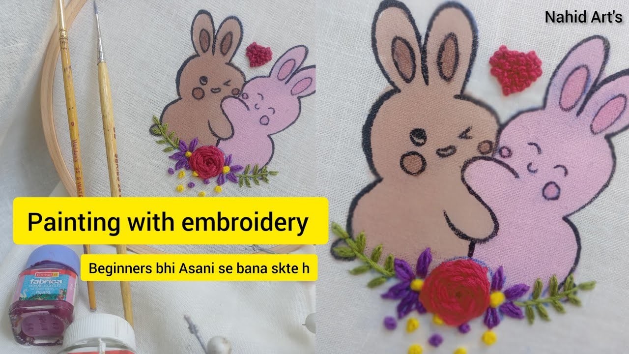 Kids dress painting ????️???? with embroidery all fabric.cute design.#_nahid_art.Beginners bhi banyege