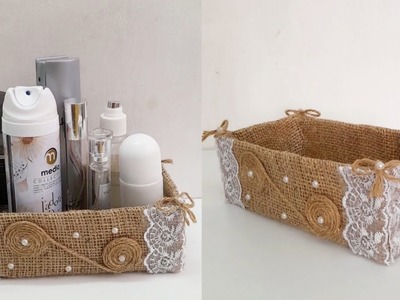 Organizer ideas with cardboard boxes and jute fabrics