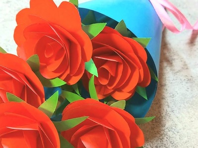 Paper roses. Bouquet of roses. Making a rose out of paper is easy.