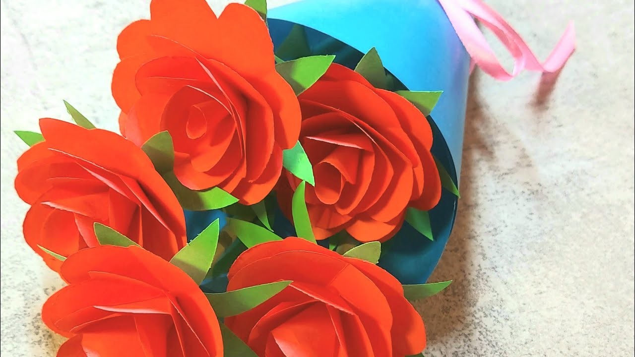 Paper roses. Bouquet of roses. Making a rose out of paper is easy.