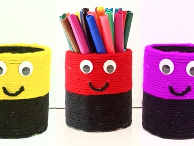 Pen holder with cardboard and yarn |cardboard craft