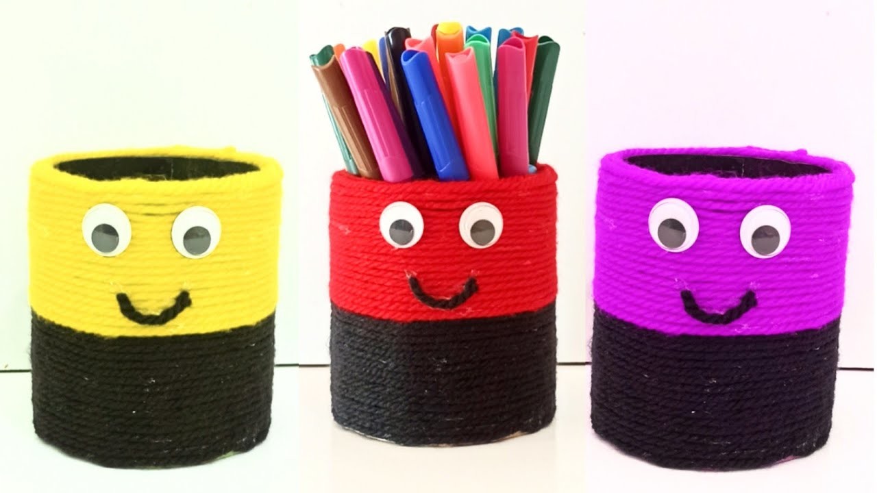 Pen holder with cardboard and yarn |cardboard craft