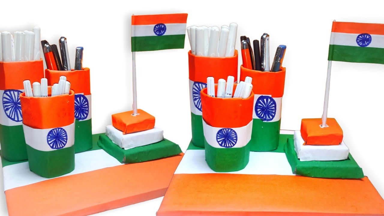 Tricolour Pen Holder || How To Make Pen Holder || Republic Day Craft #republicday#craftermuskan