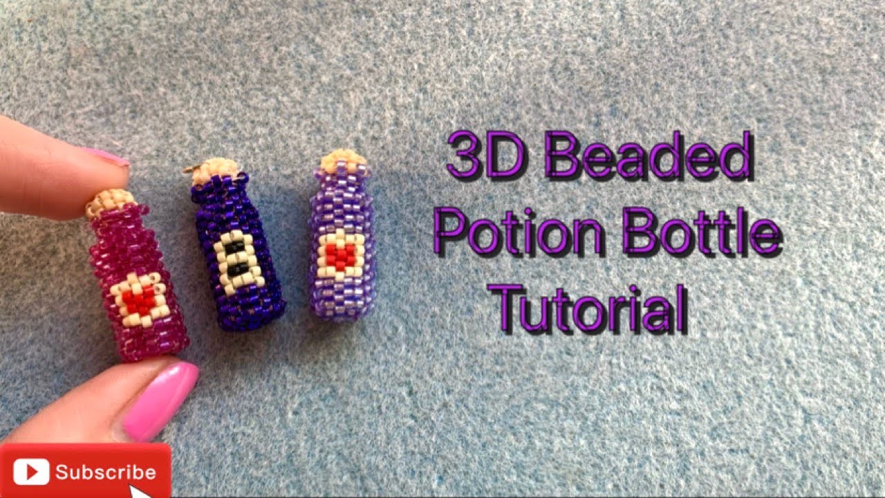 3D Love potion bottle beading tutorial, peyote stitch beaded bottle