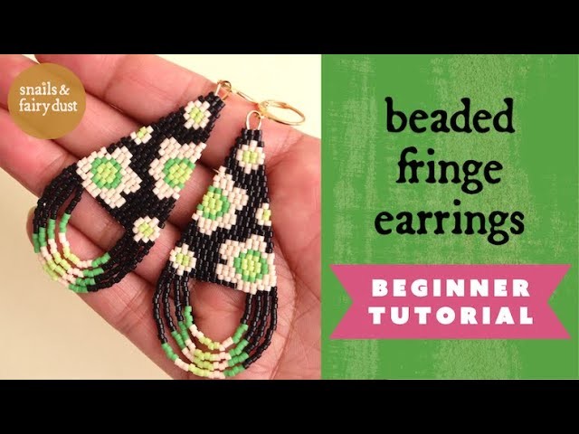 Beaded Earrings Tutorial for Beginners with Double Brick Stitch and Looped Fringe
