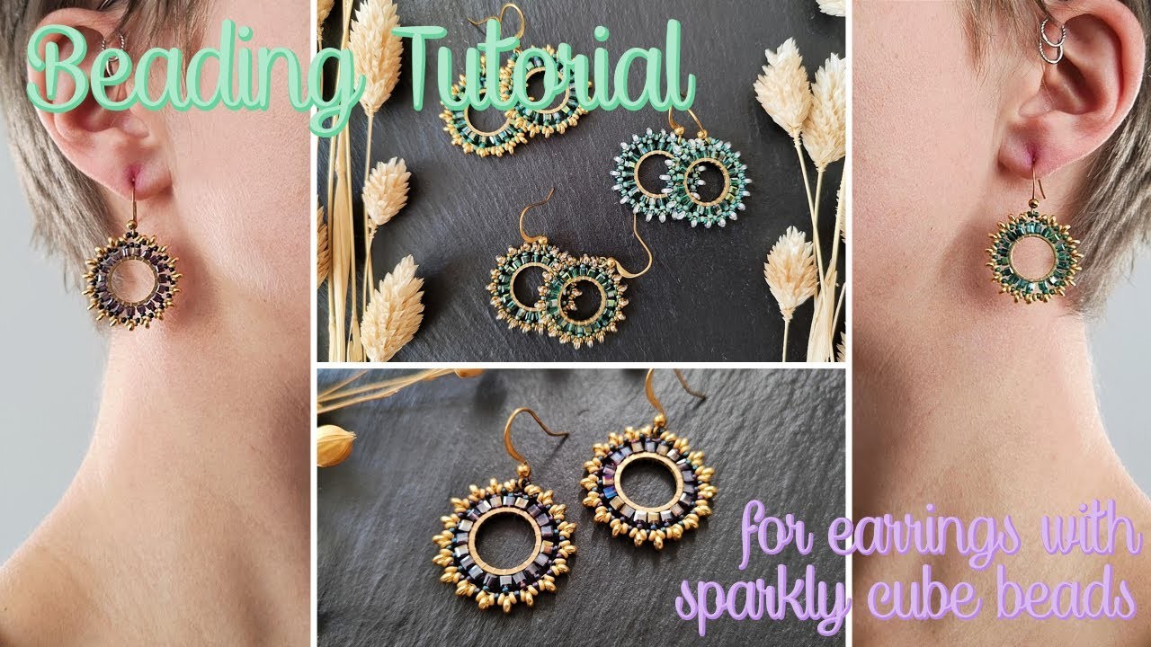 Beading Tutorial #2 | sparkly "Simin" earrings, handmade jewelry with galvanized cube beads