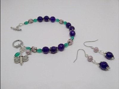 Bracelet and Earrings Set Using Bargain Bead Box February 2023 Violet Glade Collection