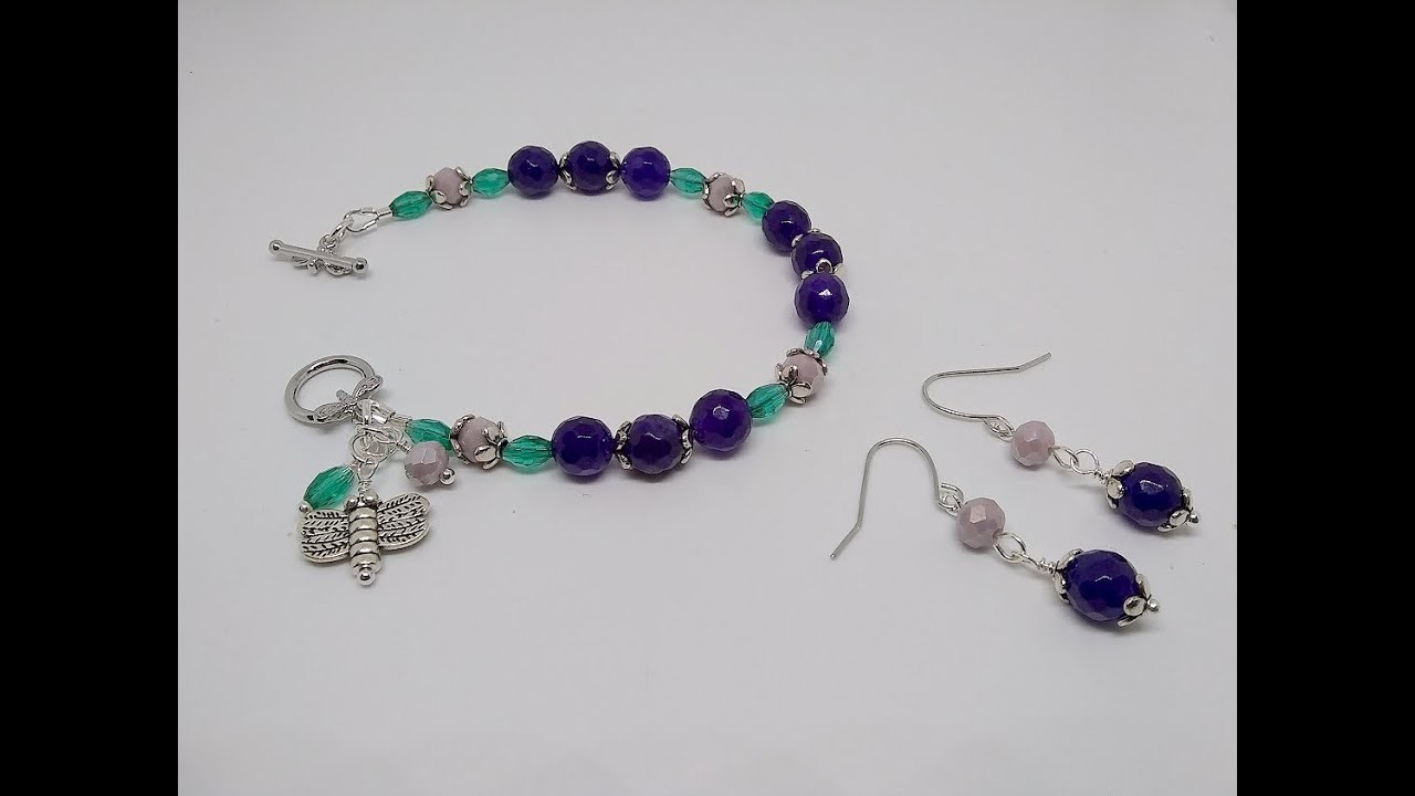 Bracelet and Earrings Set Using Bargain Bead Box February 2023 Violet Glade Collection
