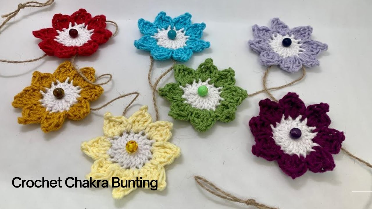 Crochet Flower Bunting, Chakra Bunting, Crochet Flowers, Beginner Friendly, Easy To Follow