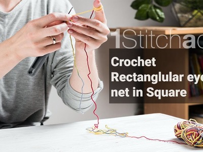 Crochet rectangular eyelet net in Square  -  Learn 1 crochet stitch a day