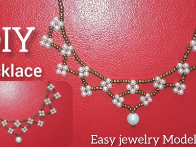 DIY Beaded Lace Necklace with Pearls and Seed beads. How to make Beaded Jewelry.Beading Tutorial