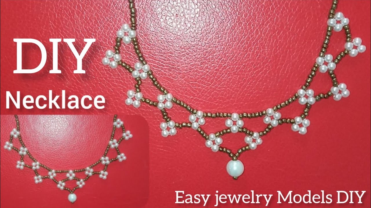 DIY Beaded Lace Necklace with Pearls and Seed beads. How to make Beaded Jewelry.Beading Tutorial