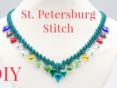 DIY Beaded Necklace - Learn St. Petersburg Stitch with Crystal Hearts