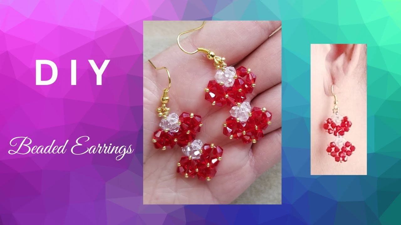 DIY Bicone Earrings. How to make simple Valentine Earrings. Materials in the description box