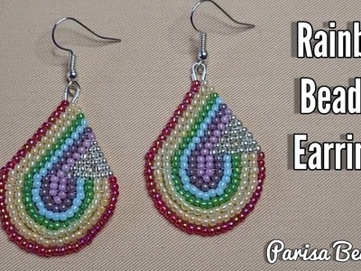 DIY Rainbow Seed Beaded Earrings. Brick stitch Tutorial???? ????????