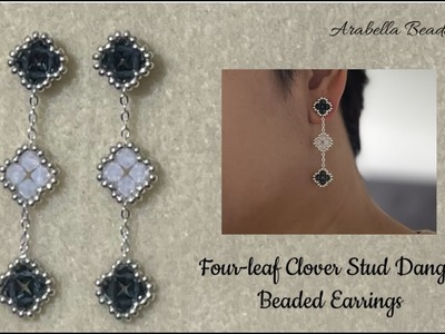 Four-leaf Clover Stud Dangle Beaded Earrings. Jewelry-making at Home. Left-handed