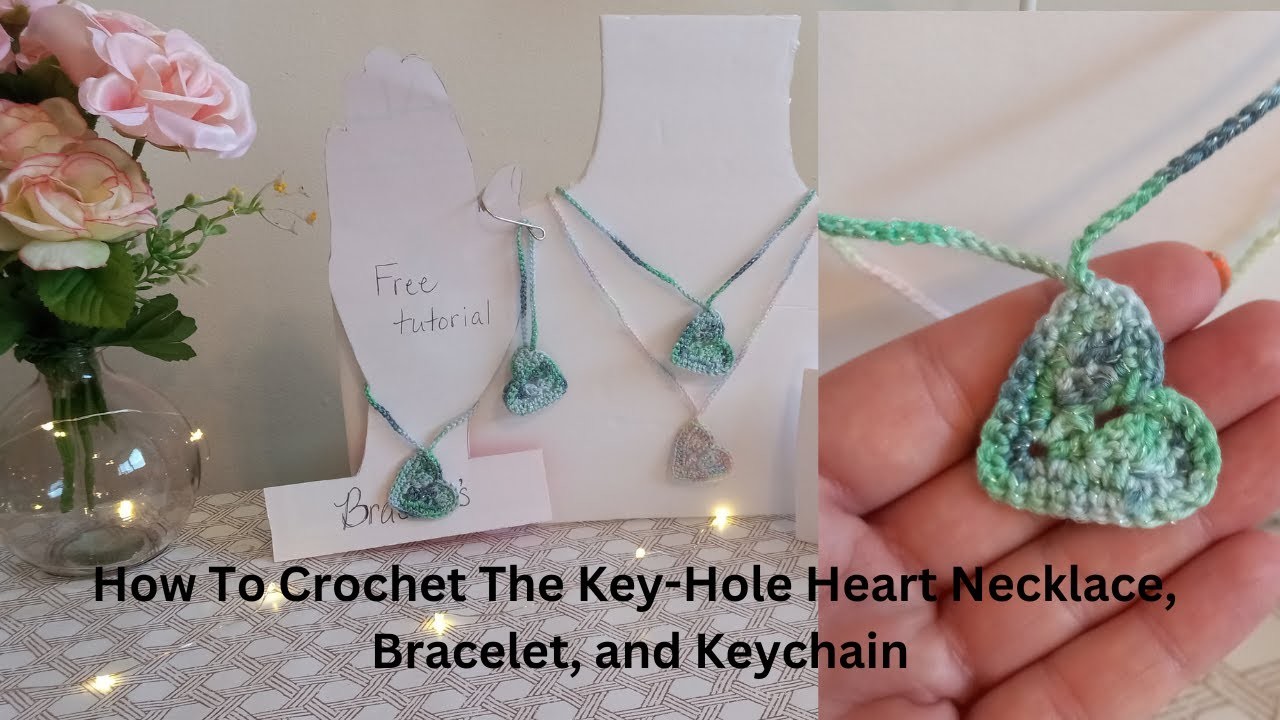 How to Crochet a ???? Key-Hole Heart Necklace, Bracelet, and Keychain. Upclose step-by-step tutorial