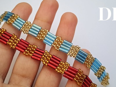 How to Make a Beaded Bugle Bead Bracelet: step-by-step guide.Brick stitch bracelet