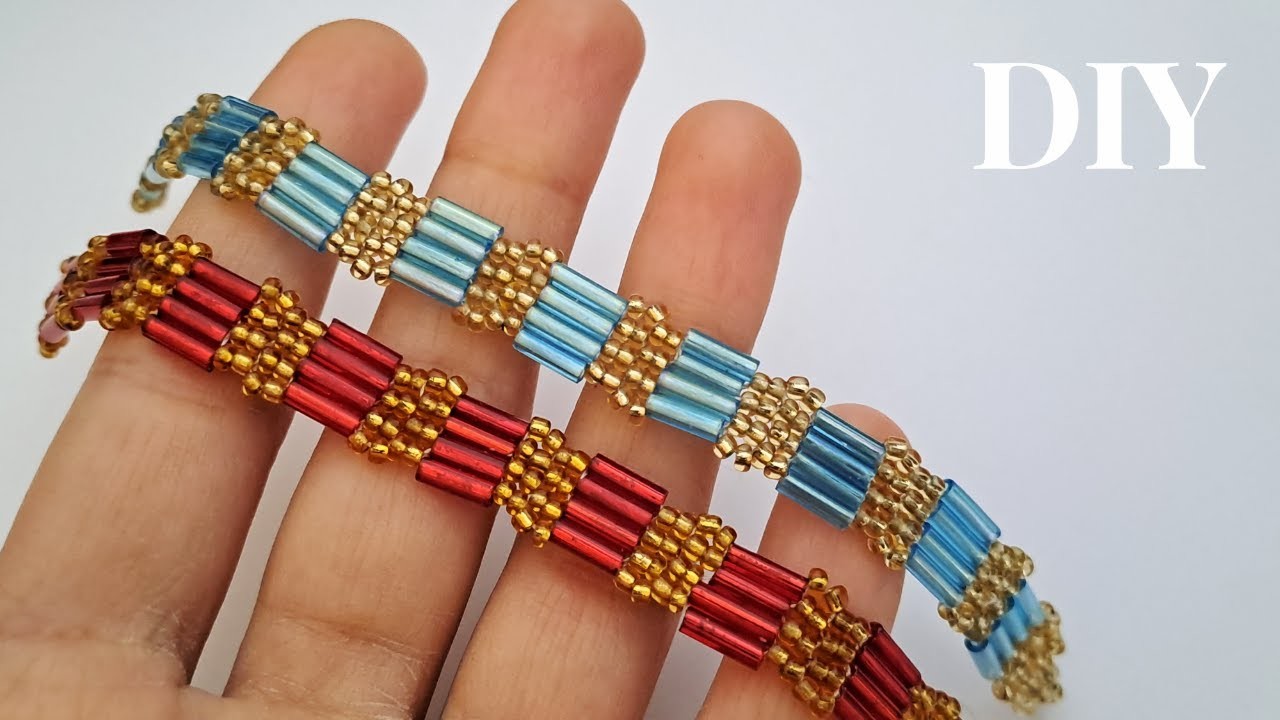 How to Make a Beaded Bugle Bead Bracelet: step-by-step guide.Brick stitch bracelet