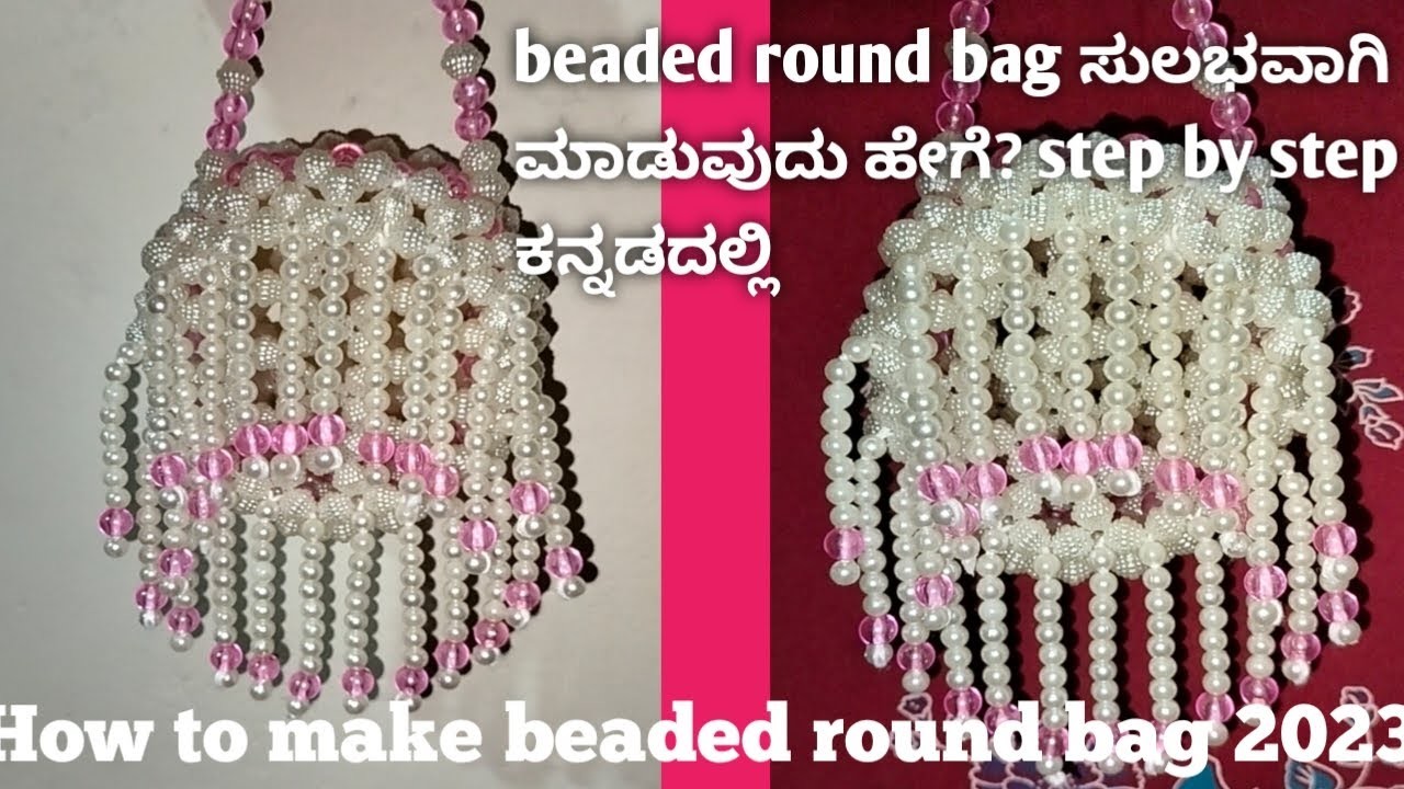 How to make beaded round bag|kannada|2023|DIY beads round bag|beads bag making tutorial