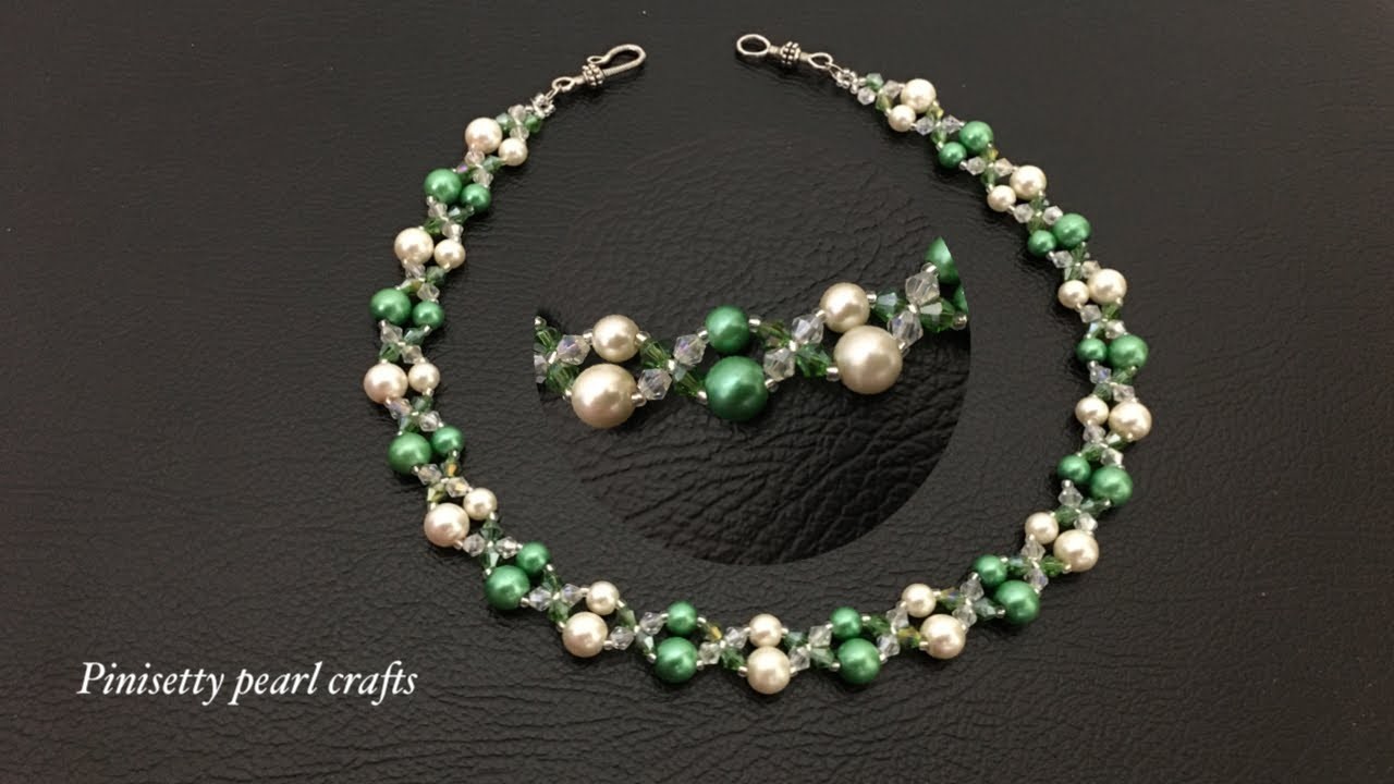How to make bicone wavy beaded necklace.Easy making multi color pearl necklace tutorial.