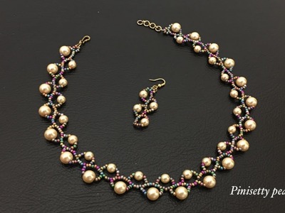 How To Make Simple And Beautiful Pearl Necklace.Beaded Pearl Stem Necklace-Earrings.Beaded Jewelry.