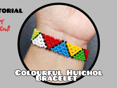 How to Make Simple Colourful Huichol Bracelet.Anklet.Choker|| Gelang Manik Corak SINUBUNG||DIY