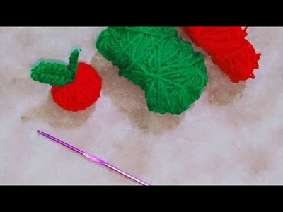 How to make woolen apple.crochet keychain.crochet apple.crochet fruit.fruit keychain@CreativeSarita