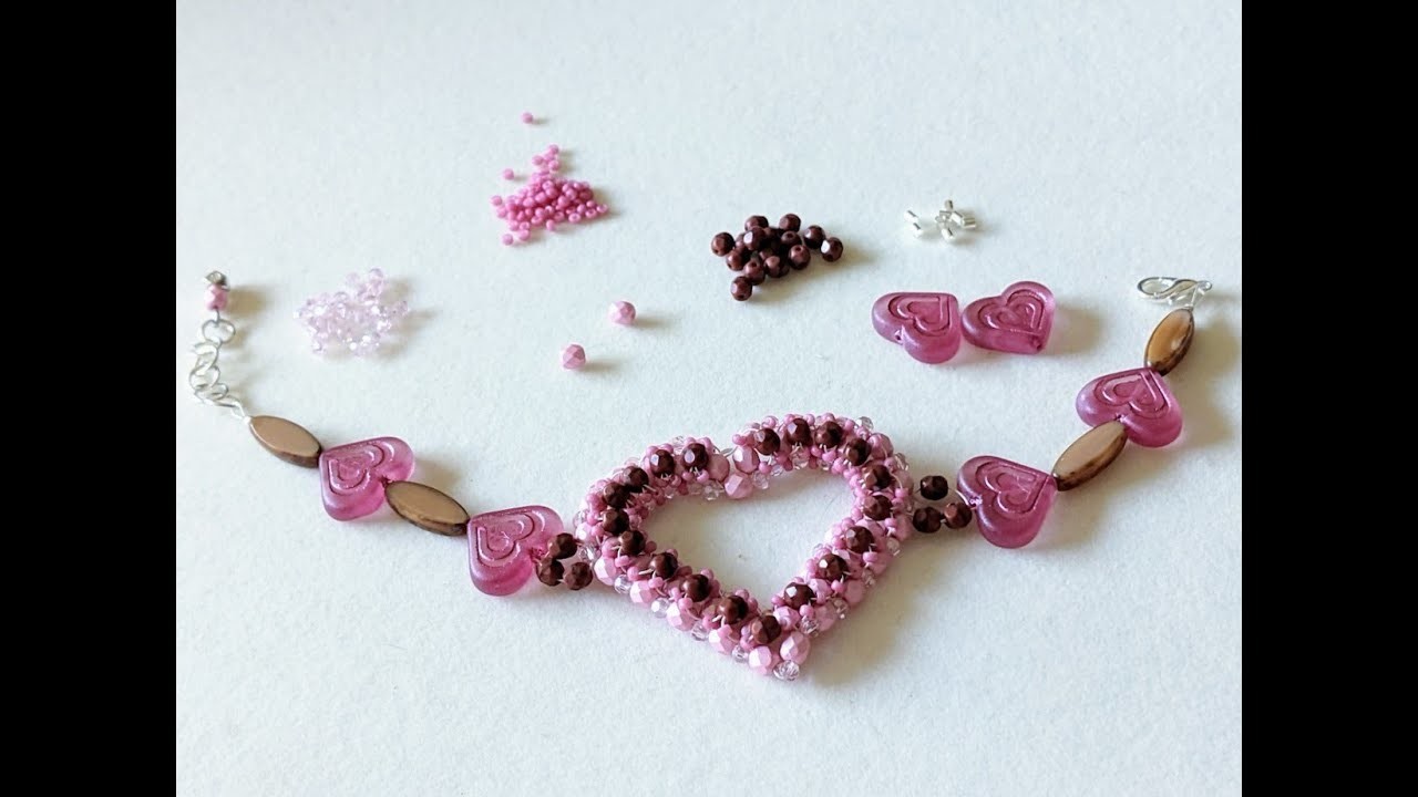 Pink hearts bracelet with beadwoven component and Softflex Chocolate Kiss design kit
